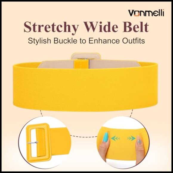 Faux Leather Wide Stretch Belt with Rectangular Buckle Adjustable main image 7